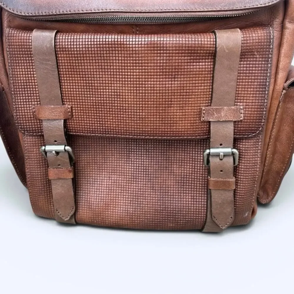 Velez Genuine Leather Archaeology Backpack Satchel Brown Multi-Pocket Laptop Bag